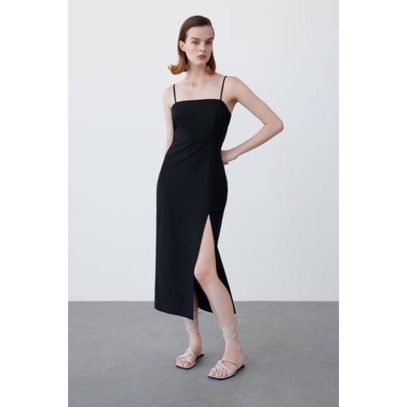Zara Black Tube Midi Dress with Slit - Picture 6 of 8